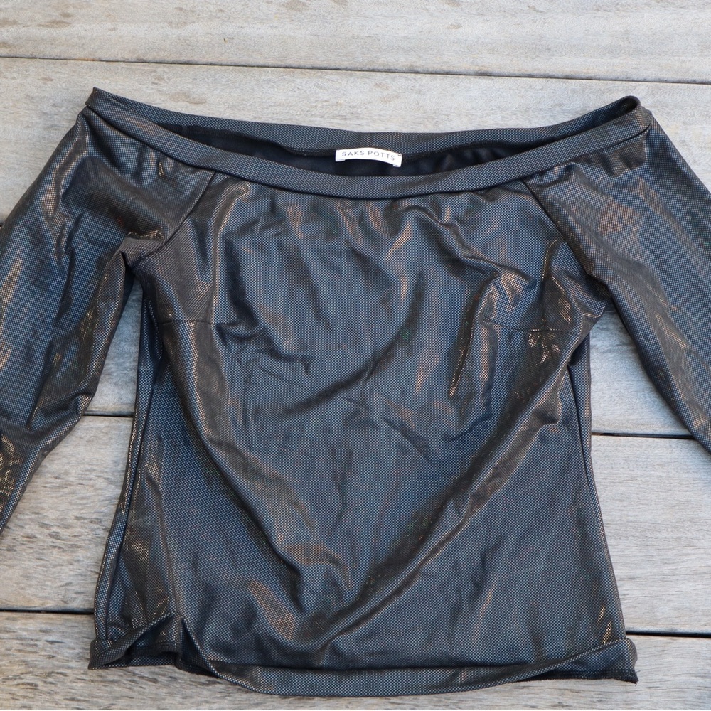 Saks Potts Black Shiny/Spandex Going out Top